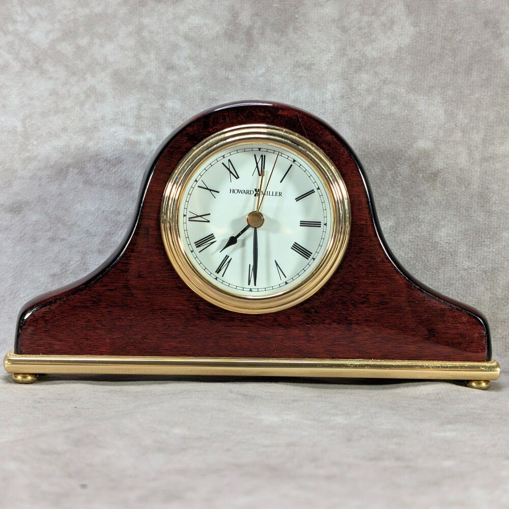 Howard Miller 613-489 Rosewood Tambour Mantel Desk Alarm Clock Brass Trim 7.5 In